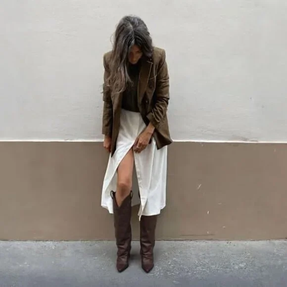 Women's Knee High Boots 3.7 Inch Heel Studded Fold Over Vegan Leather - Picture 5 of 7